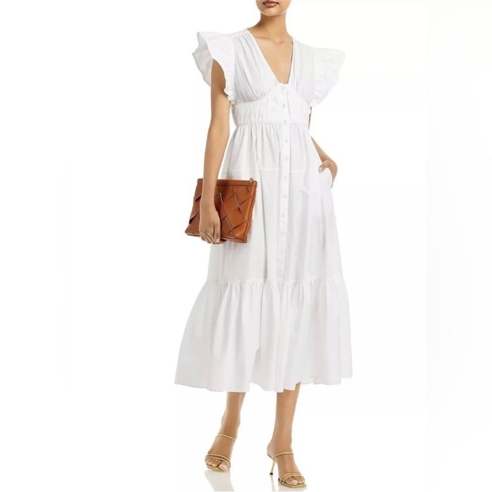 DEREK LAM 10 CROSBY NWT Greta WHITE Poplin A Line Midi Dress,00,